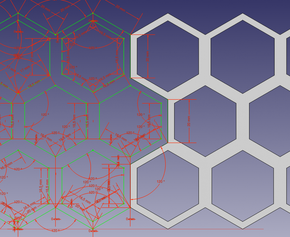 FreeCAD screenshot. Sketch on the left, model on the right // &copy; Hacklabor.de