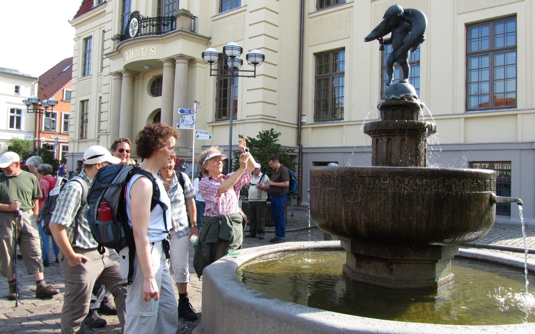 Grupa przy fontannie Pike, © Tourist Information Teterow