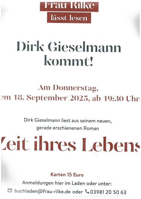Frau Rilke Lesung 18.9.25 Dirk Gieselmann, © Buchladen Frau Rilke