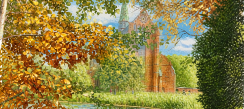 Uitzicht over de kloostervijver op de Münster; ingekleurde tekening, gemaakt met Canva naar een foto. // © Stadt- und Bädermuseum Bad Doberan Uitzicht over de kloostervijver op de Münster; ingekleurde tekening, gemaakt met Canva naar een foto. // © Stadt- und Bädermuseum Bad Doberan