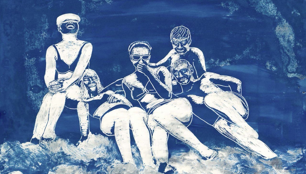 Nino Dzandzava: nad morzem. markery permanentne, markery akrylowe, biały tusz, cyjanotypia, papier, © Nino Dzandzava