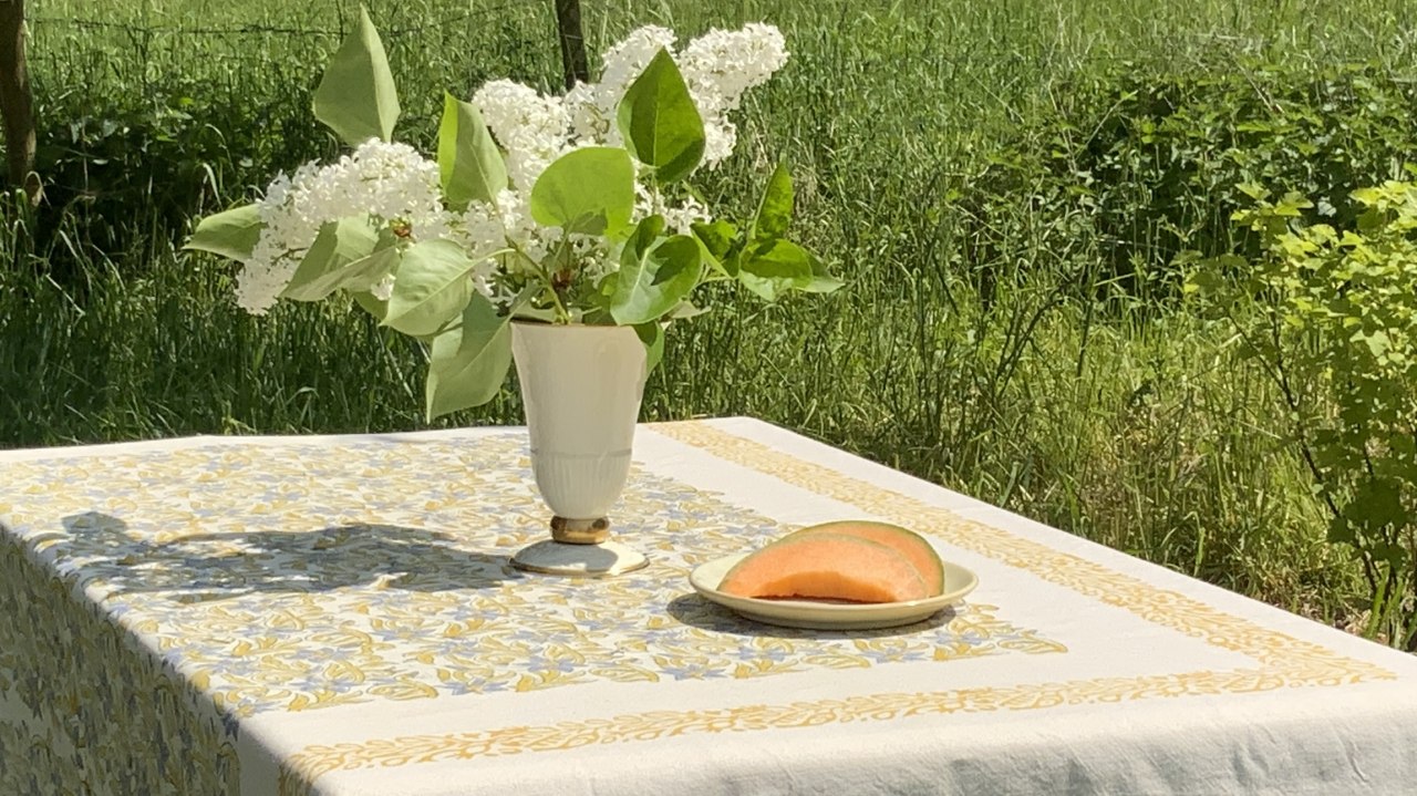 W sadzie, ręcznie drukowany obrus // &copy; Felix Koschinsky