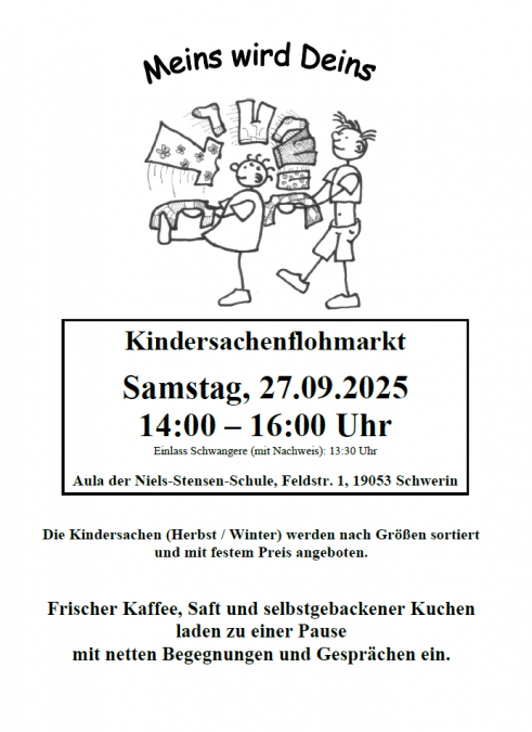 Reclamefolder voor de rommelmarkt "Van mij wordt van jou" op 27/09/2025., © Flohmarkt Meins wird deins