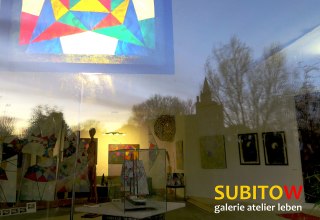View through the window of the Subitow Gallery at dusk, &copy; Klaus B&ouml;llhoff