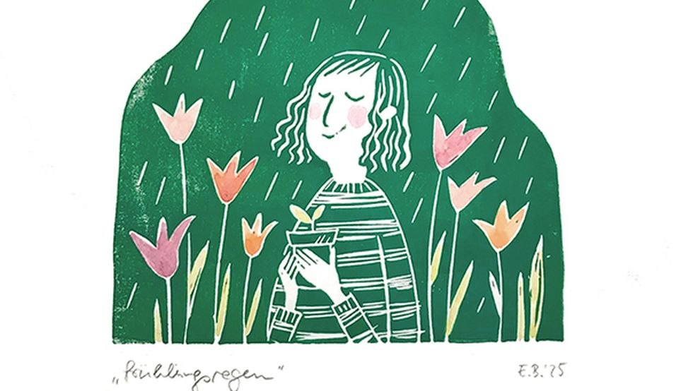 Spring rain, linoleum, © E. Bruder