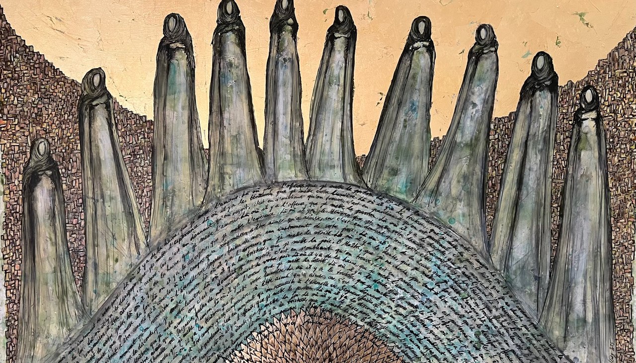 Modlitwa o pokójMixed media na papierze70x100 cm2025, © Floriane Kalz