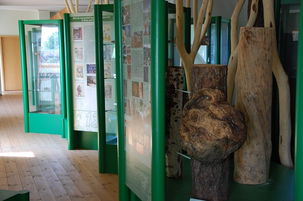 Hout als grondstof staat centraal in de tentoonstelling "Huis van het bos"., © Gabriele Skorupski