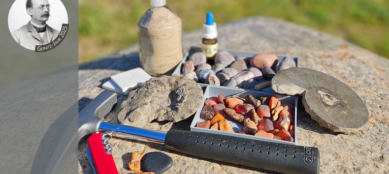 Tools for identifying rocks on an erratic boulder, © Müritzeum