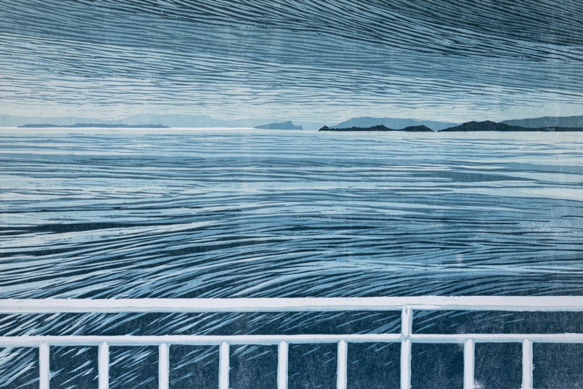 Andrea Ackermann, 2025, Boknafjord, Holzschnitt, verlorene Form, 30 x 40 cm // &copy; Andrea Ackermann