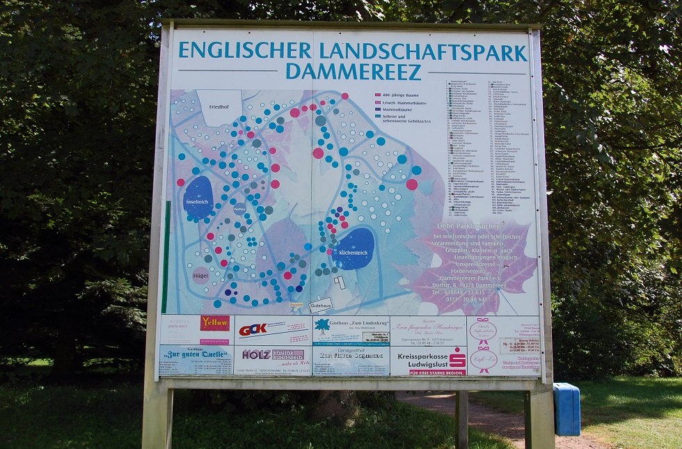 A display board at the entrance provides information about the trees located in the park., © Gabriele Skorupski A display board at the entrance provides information about the trees located in the park., © Gabriele Skorupski
