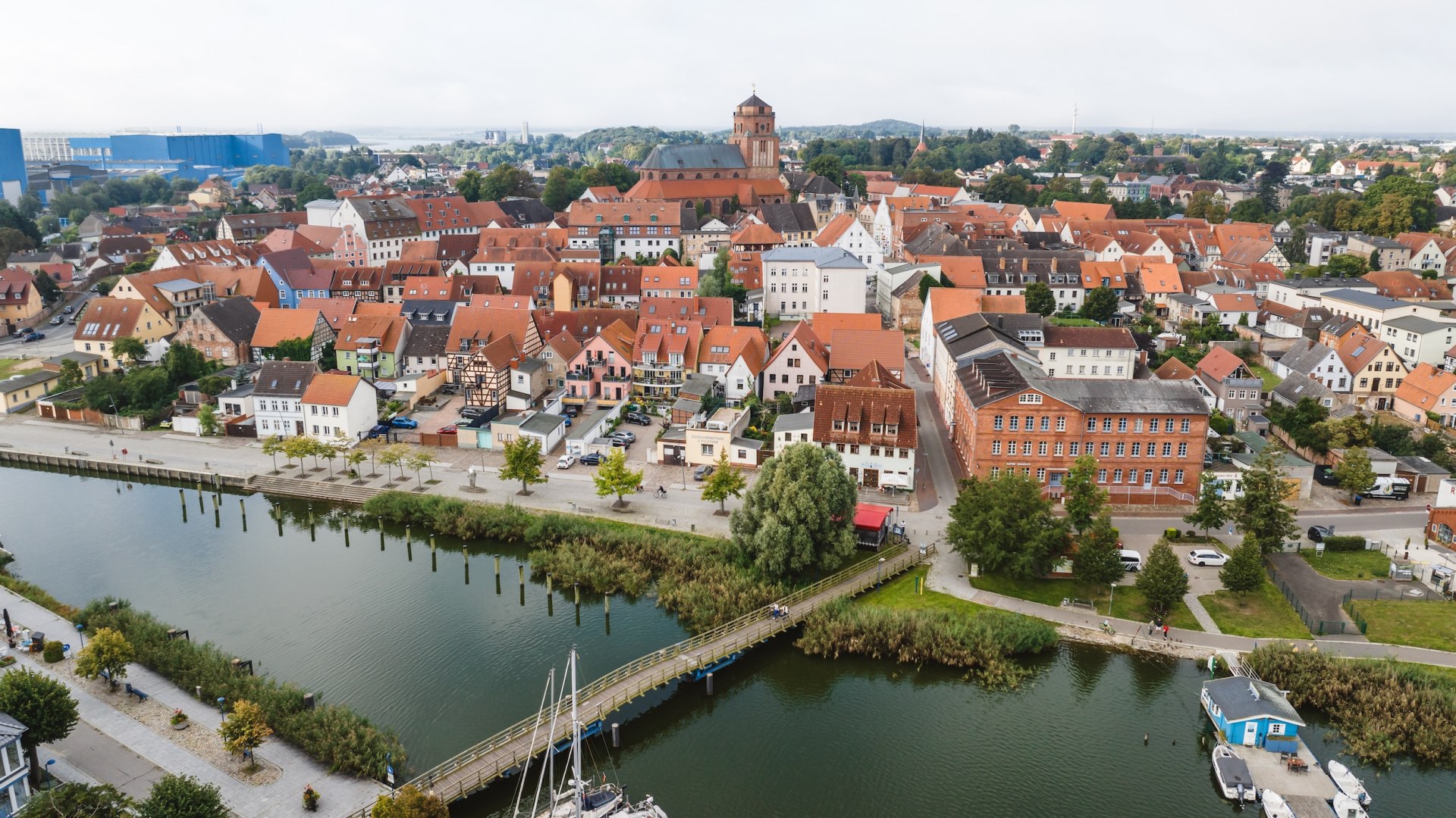 Stare miasto Wolgast z lotu ptaka