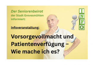 Infobild für Veranstaltung des Seniorenbeirates // © Seniorenbeirat der Stadt Grevesmühlen Infobild für Veranstaltung des Seniorenbeirates // © Seniorenbeirat der Stadt Grevesmühlen