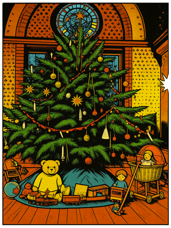 The Christmas tree in the ballroom of the Möckelhaus, styled after an illustration from a fairy tale book. // © Stadt- und Bädermuseum Bad Doberan The Christmas tree in the ballroom of the Möckelhaus, styled after an illustration from a fairy tale book. // © Stadt- und Bädermuseum Bad Doberan