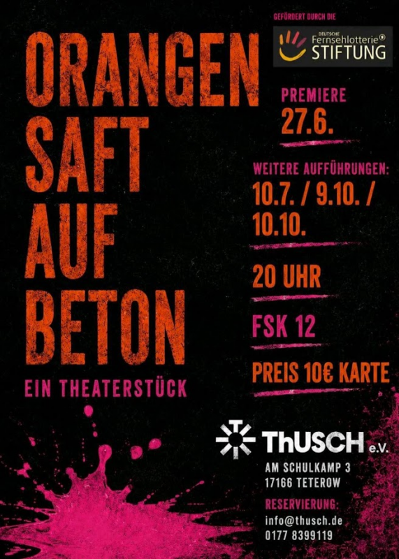 Sinaasappelsap op beton ThUSCH // © ThUSCH Teterow Sinaasappelsap op beton ThUSCH // © ThUSCH Teterow