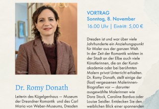 Dr. Romy Donath stelt enkele (bijna) vergeten biografieën van schilderstessen voor. // © Plakat: C. Grunewald/ Foto: Branczeisz Dr. Romy Donath stelt enkele (bijna) vergeten biografieën van schilderstessen voor. // © Plakat: C. Grunewald/ Foto: Branczeisz