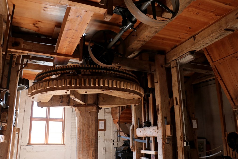 King shaft, coupling of the grinding gears, transmission, © Oskar Gladis, Verein Wassermühle Hanshagen e.V.