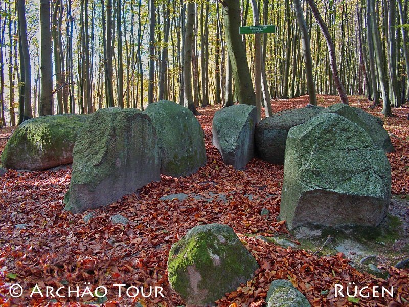 Verscholen in de beukenbossen van de Stubnitz ligt de megalithische graftombe "Pfennigkasten, © Archäo Tour Rügen