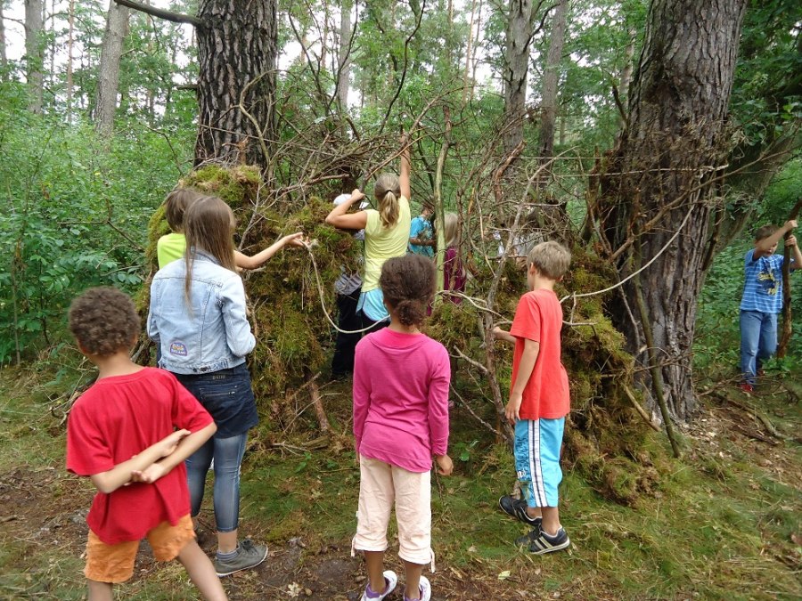 Hut building at environmental camp., © Zebef e.V.