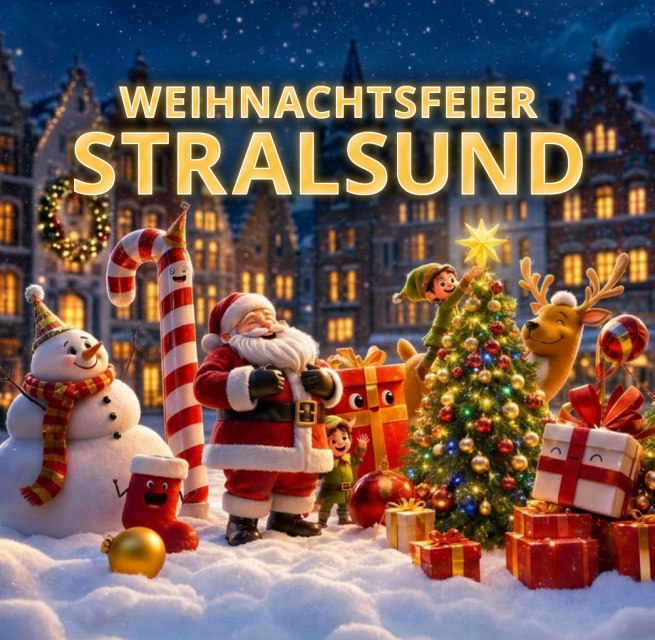 Kerstfeest in Stralsund, inclusief buffet, onbeperkt drankjes en een showprogramma // © Ikovera UG (KI-bearbeitet) Kerstfeest in Stralsund, inclusief buffet, onbeperkt drankjes en een showprogramma // © Ikovera UG (KI-bearbeitet)