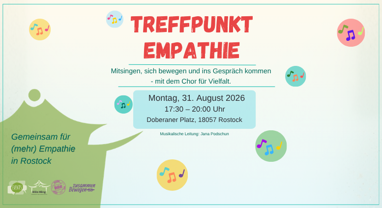 Hier staat een aankondiging van het evenement ‘Treffpunkt Empathie’ op 31-08-26 om 17.30 uur op de Doberaner Platz // © Diên Hông – Gemeinsam unter einem Dach e.V. Hier staat een aankondiging van het evenement ‘Treffpunkt Empathie’ op 31-08-26 om 17.30 uur op de Doberaner Platz // © Diên Hông – Gemeinsam unter einem Dach e.V.