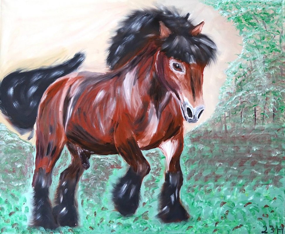 Painting in oil by Wolfgang Hube Mecklenburg cold-blooded stallion, &copy; Wolfgang Hube
