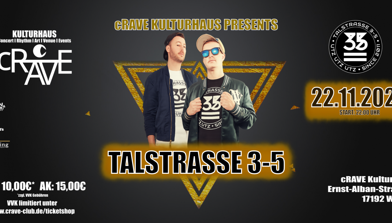 cRAVE Kulturhaus prezentuje: TALSTRASSE 3-5 🎉, © cRAVE Kulturhaus cRAVE Kulturhaus prezentuje: TALSTRASSE 3-5 🎉, © cRAVE Kulturhaus
