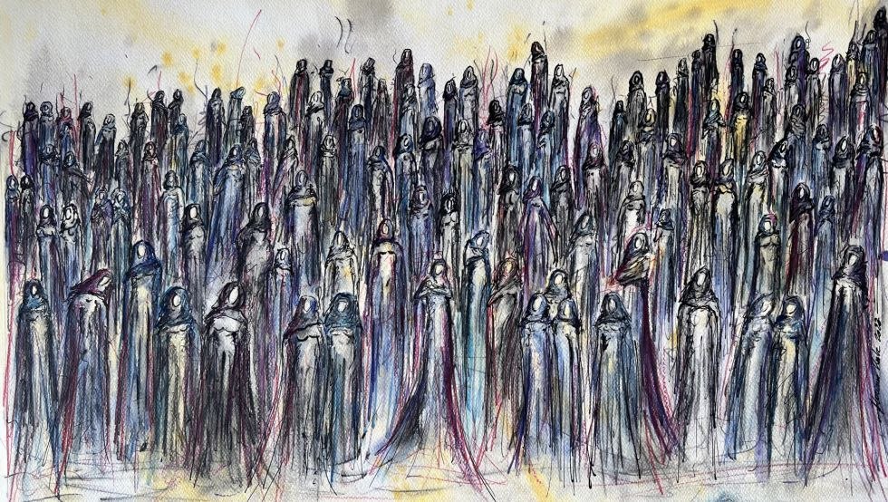 Veiled III, mixed media on paper, © Floriane Kalz
