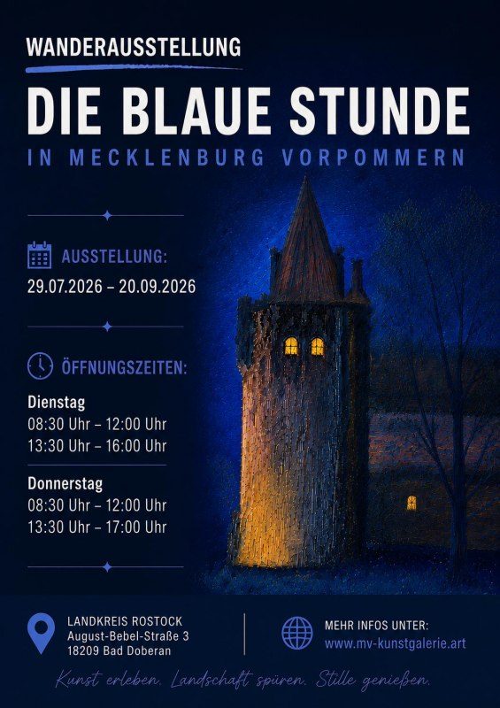 Reizende tentoonstelling "Het blauwe uur in Mecklenburg-Vorpommern" // © Eigenes Werk; MV-Kunst Galerie am Mammutbaum Reizende tentoonstelling "Het blauwe uur in Mecklenburg-Vorpommern" // © Eigenes Werk; MV-Kunst Galerie am Mammutbaum