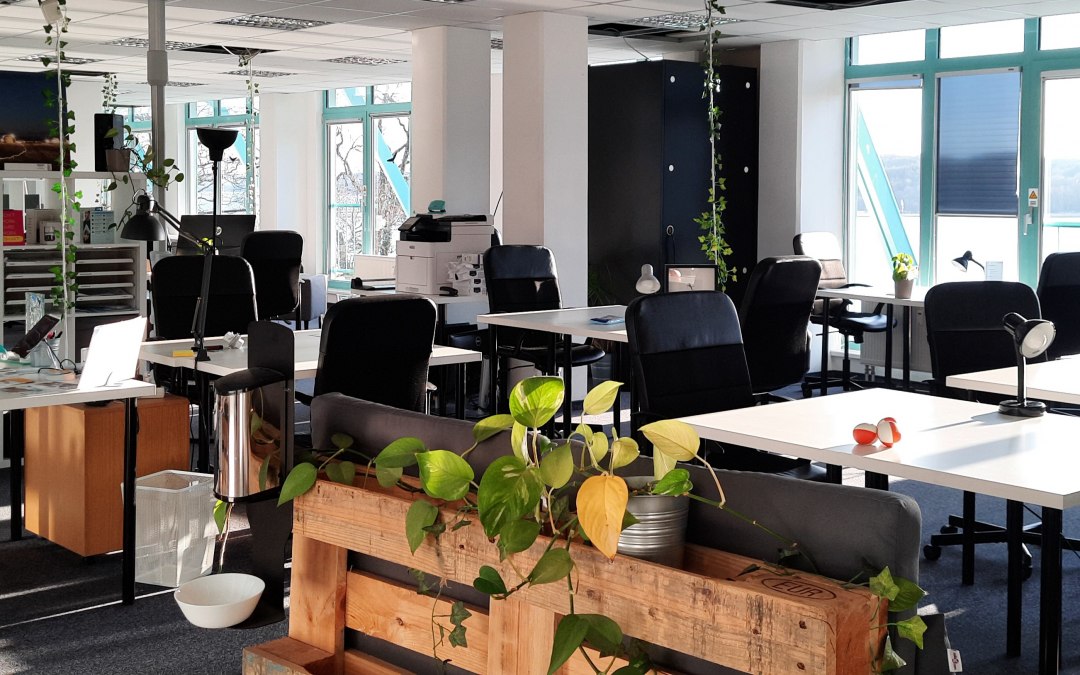 Moderne co-werkplek met lichte, open ruimtes en grote ramen voor een productieve werksfeer., © Project Bay
