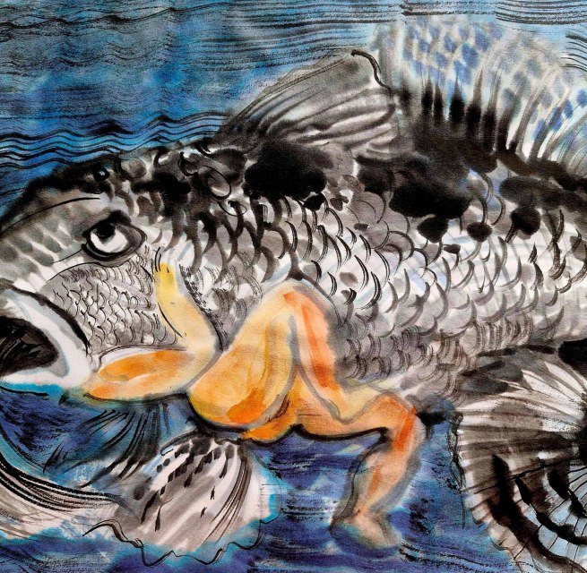 Anne Cirkola: Fiscjers Fru. 2025,ink, watercolor on canvas, © Anne Cirkola