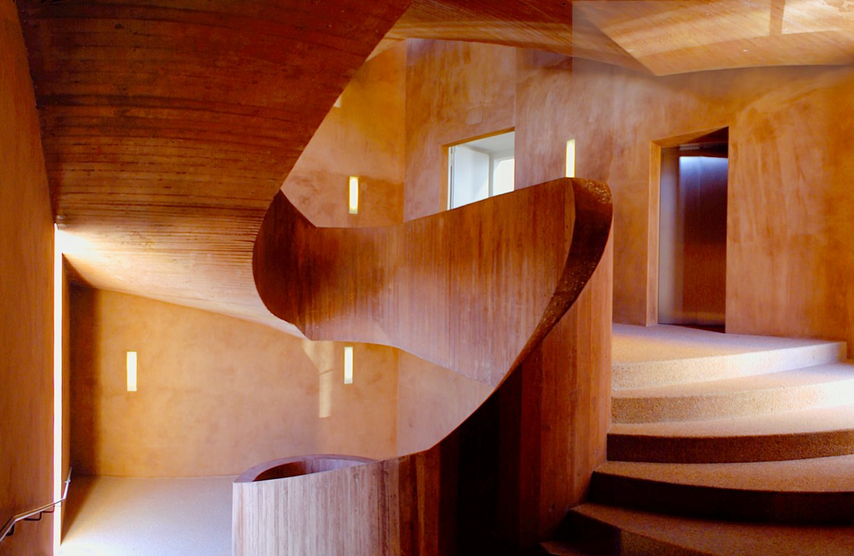 Treppenhaus, Museum K&uuml;ppersm&uuml;hle.  Architekt: Herzog & de Meuron Basel, Ausf&uuml;hrung: Armin Ardi, Carl Giskes und Leembouw Nederland // &copy; Foto: Egon Hanfstingl