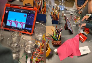 De experimenten ‘waterpiano’ en zelfgemaakte zingende vogels worden door kinderen gemaakt. // © Stadtbibliothek Stralsund De experimenten ‘waterpiano’ en zelfgemaakte zingende vogels worden door kinderen gemaakt. // © Stadtbibliothek Stralsund