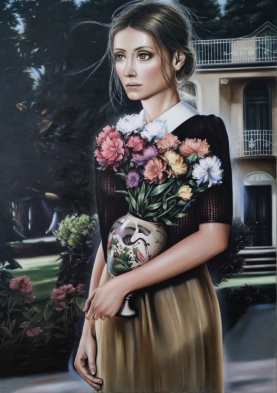 Flower girl - 2023 - Oil on canvas - 140 x 100, &copy; Elena Tarasenko