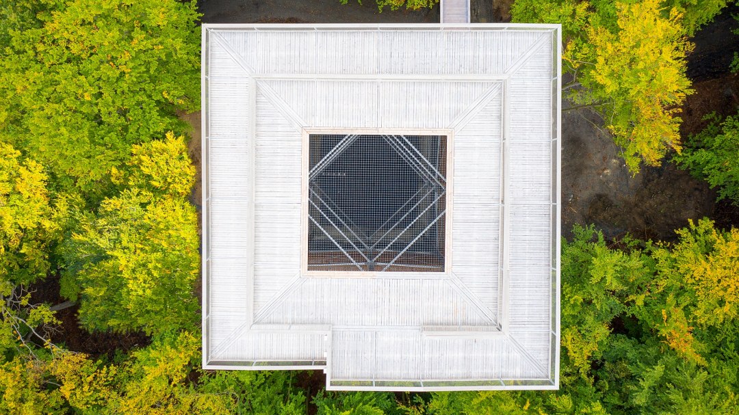 Główną atrakcją wieży obserwacyjnej jest siatka na górnej platformie., © Erlebnis Akademie AG/Baumwipfelpfad Usedom