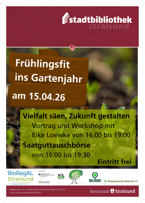 Poster van de stadsbibliotheek met alle data van het evenement, &copy; Stadtbibliothek Stralsund