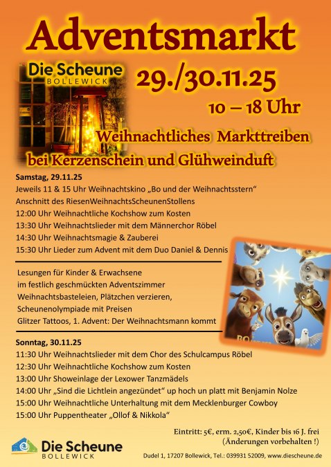 Programma Adventsmarkt 1 WE 25, © Scheune Bollewick Programma Adventsmarkt 1 WE 25, © Scheune Bollewick
