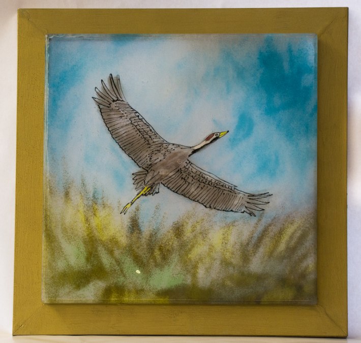 "Bird of happiness" - fusing glass picture, © W. Kothe