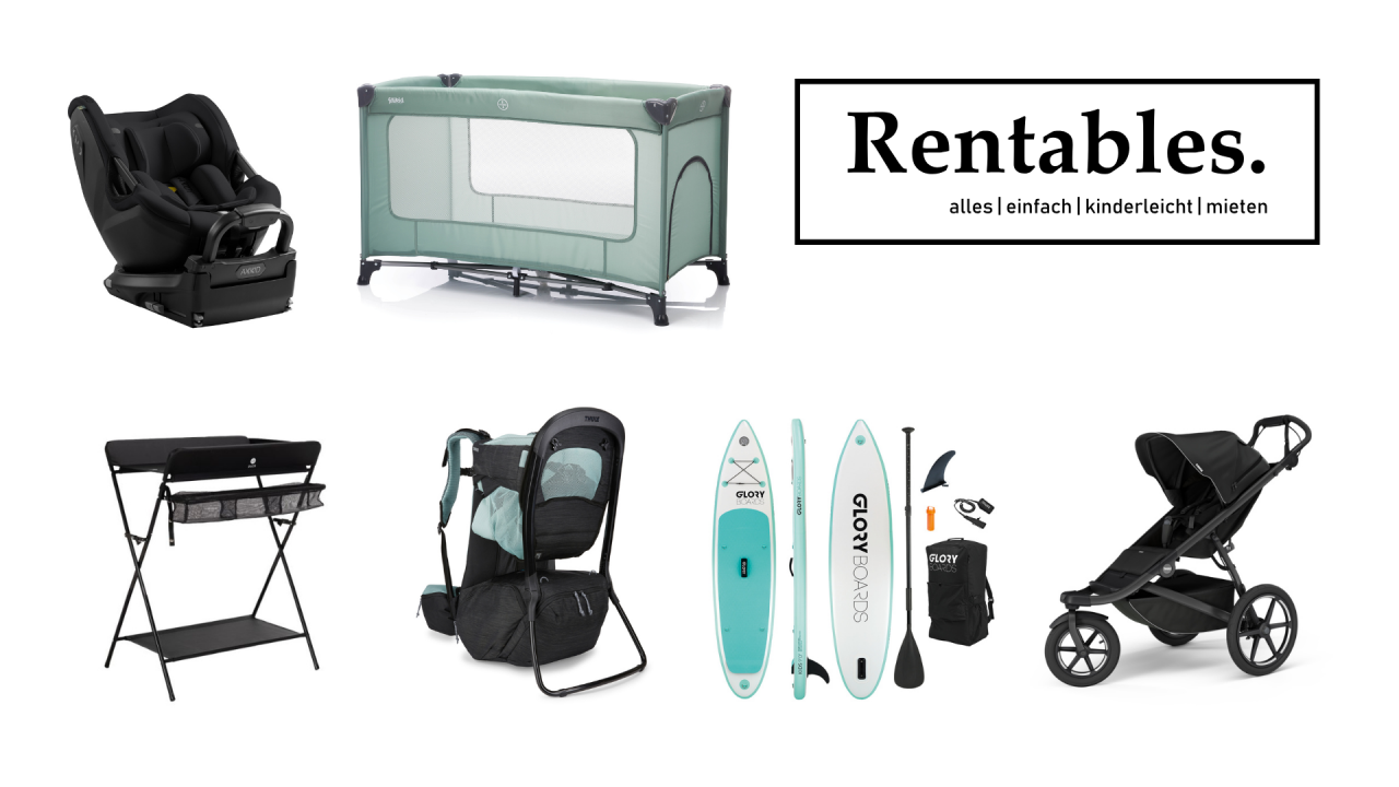 Rentables, baby and children's items easy to rent, range of child seats, travel cots, changing tables, Thule Sapling, SUP for children, baby carriages // © Stella Breitzman Rentables, baby and children's items easy to rent, range of child seats, travel cots, changing tables, Thule Sapling, SUP for children, baby carriages // © Stella Breitzman