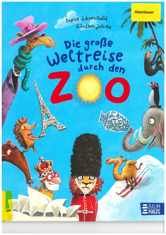 Boekomslag: lichtblauwe achtergrond, in het midden een leeuw als circusdirecteur, daaromheen verschillende dieren gekleed in grappige kostuums. // &copy; Stadtbibliothek Stralsund