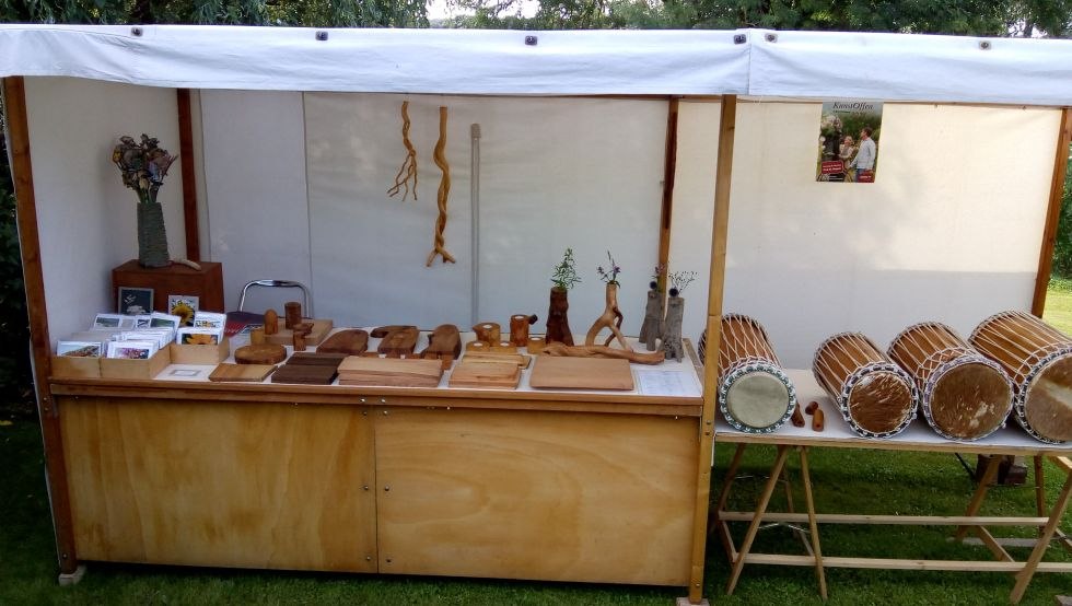 Outdoor stand with woodwork and photo cards, &copy; Vollborn, Gudrun