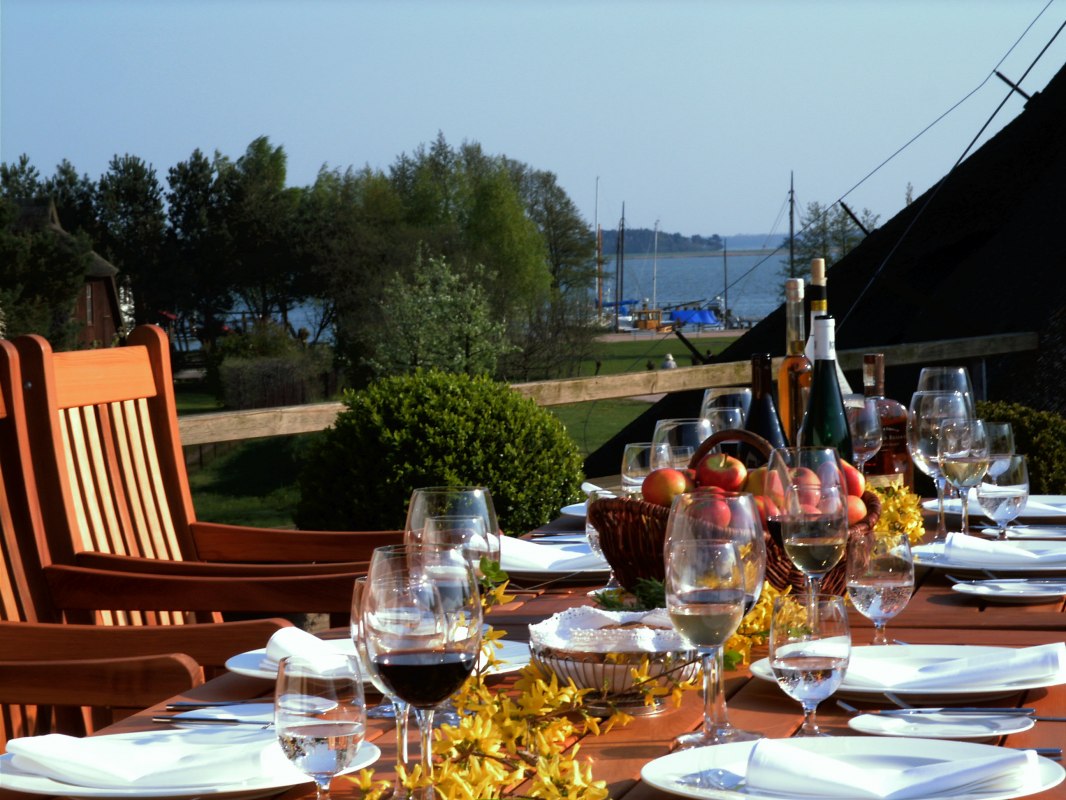 View from the restaurant terrace towards the harbor, © Martina Evers View from the restaurant terrace towards the harbor, © Martina Evers