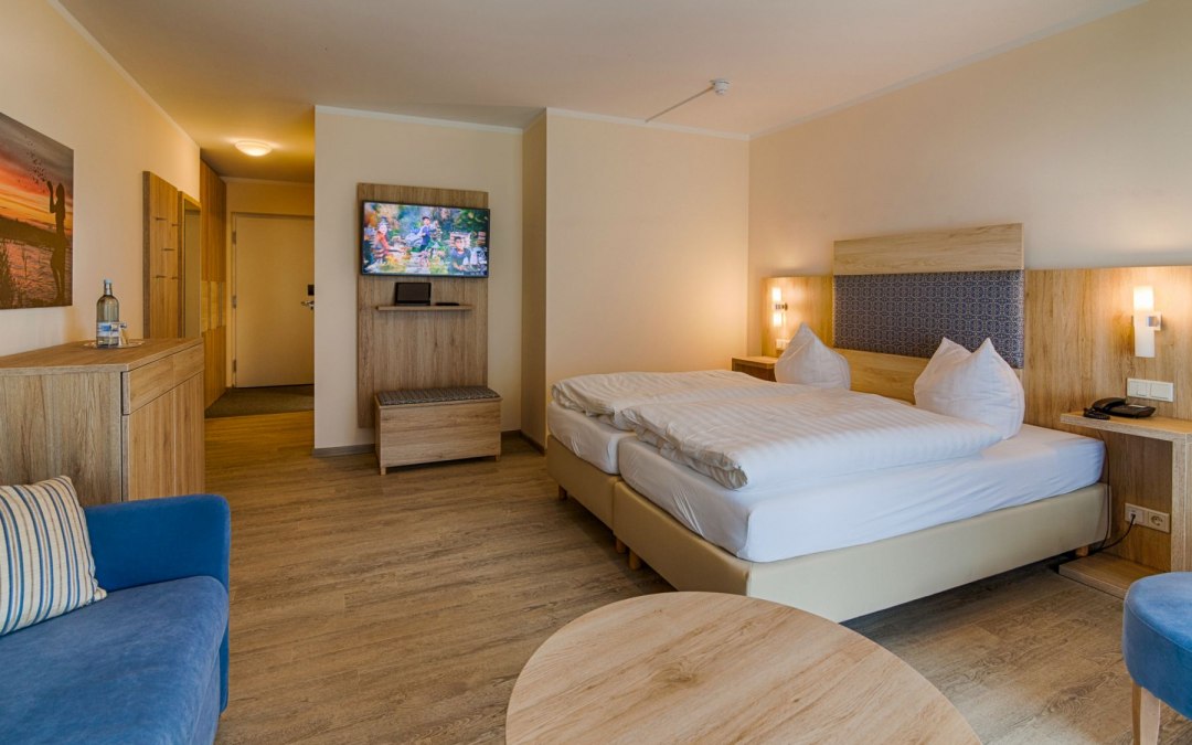 Tweepersoonskamer in het Haffhus, © Hotel & Ferienanlage Haffhus GmbH