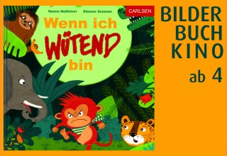 Boekomslag - een rood boos aapje wordt bekeken door jungledieren., &copy; Stadtbibliothek Stralsund