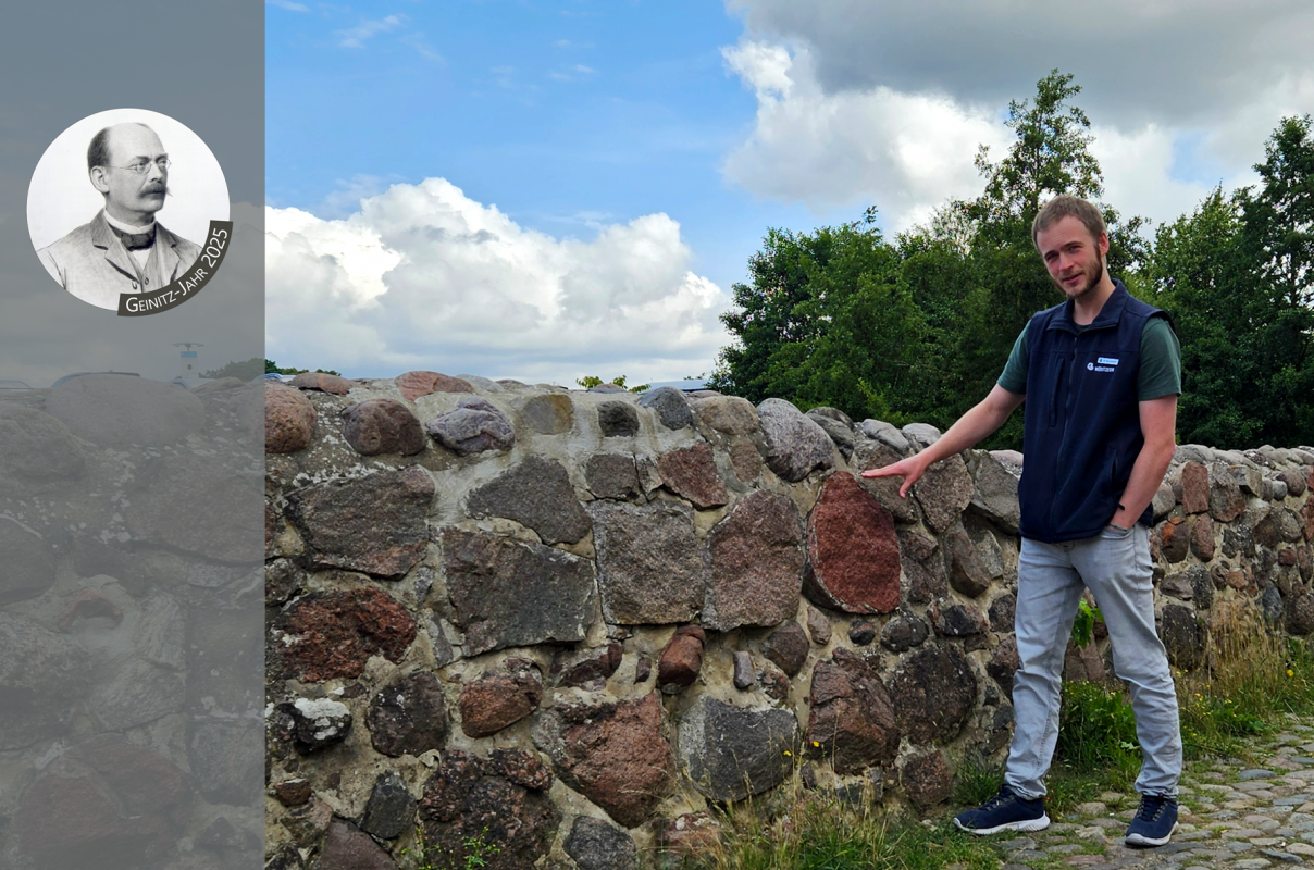 Geologist Bastian Bruckhoff at the town wall of Waren (M&uuml;ritz) // &copy; Karin Franz/M&uuml;ritzeum