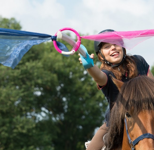 Reiten und Merr: Spielen mit und auf dem Pferd f&ouml;rdert die Geschicklichkeit, macht Spa&szlig; und sorgt f&uuml;r gute Laune. // &copy; MV-T/Hafemann