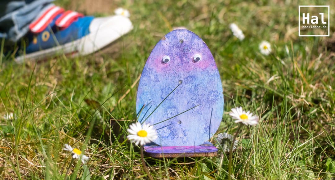A painted Easter egg from the laser cutter, &copy; Hacklabor