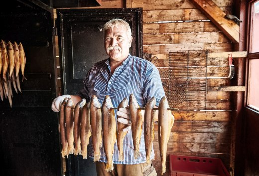 Rechtstreeks van de visser - vers gerookte forel uit de rookoven, © TMV/pocha.de