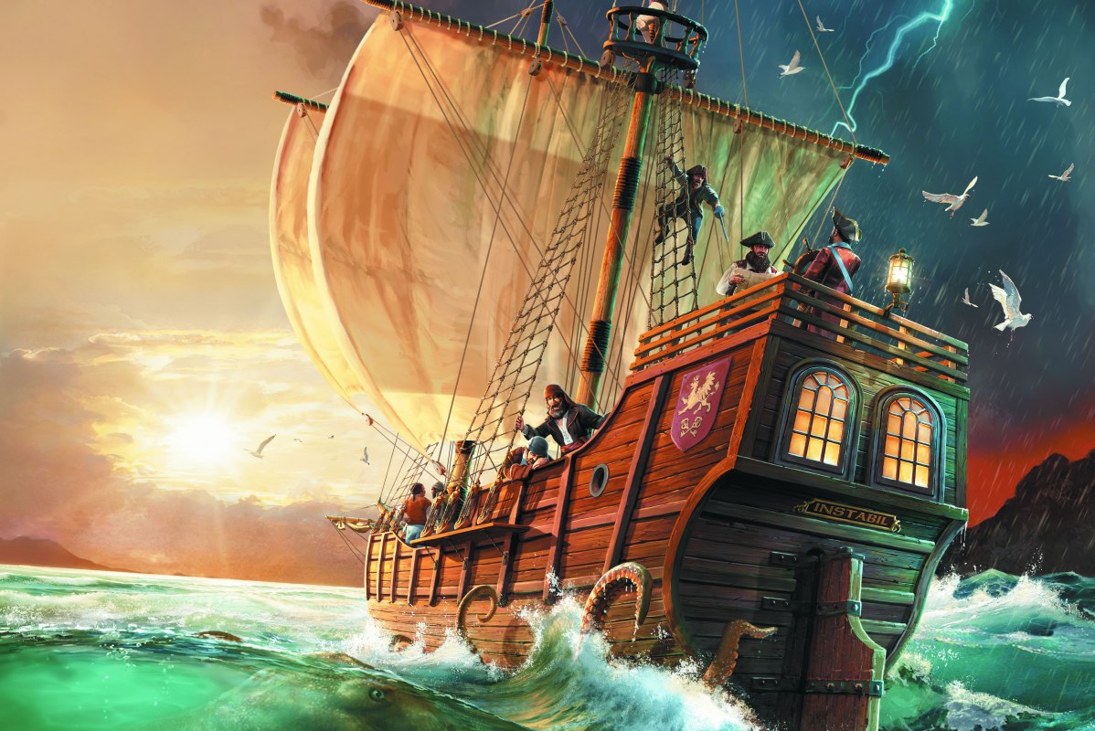Game cover - Pirate ship in the sunset // &copy; Stadtbibliothek Stralsund