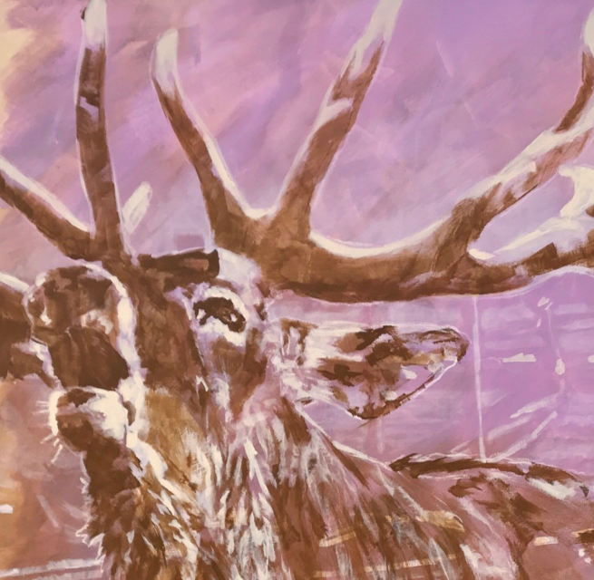 roaring stag in pink oil painting // © Müritzeum roaring stag in pink oil painting // © Müritzeum