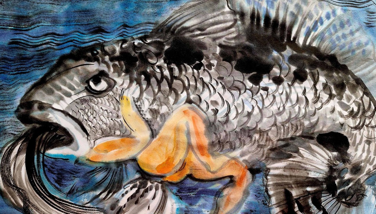 Anne Cirkola: Fiscjers Fru. 2025,ink, watercolor on canvas, © Anne Cirkola